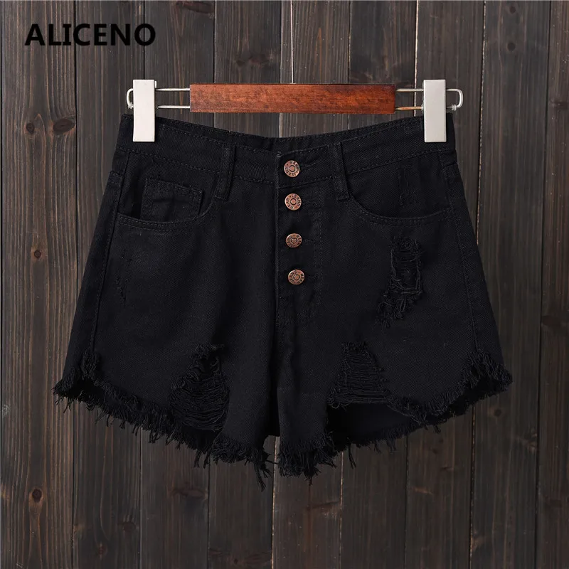 ALICENO, новинка, повседневные летние женские джинсовые шорты с кисточками, с высокой талией, открытые сексуальные джинсы, короткие, большие размеры, S-6XL, 5 цветов, 401 - Цвет: 401black