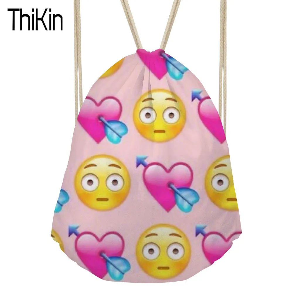 

THIKIN Emoji Women Backpack Kids Girls Package Bag Drawstring Bags Small Cinch Rucksack Travel Daypack Beach Sack Mochila Bolsas