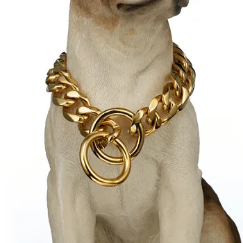 

15/17/19mm Strong Gold Stainless Steel Slip Dog Collar Metal Dogs Training Choke Chain Collars for Large Dogs Pitbull Bulldog