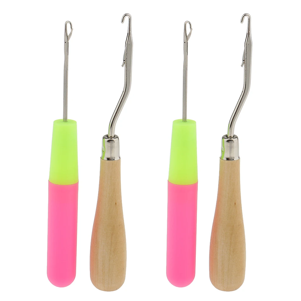 4Pcs Hair Extension Needle Crochet Hook Braid Tie Weaving Knitting Wig Tools