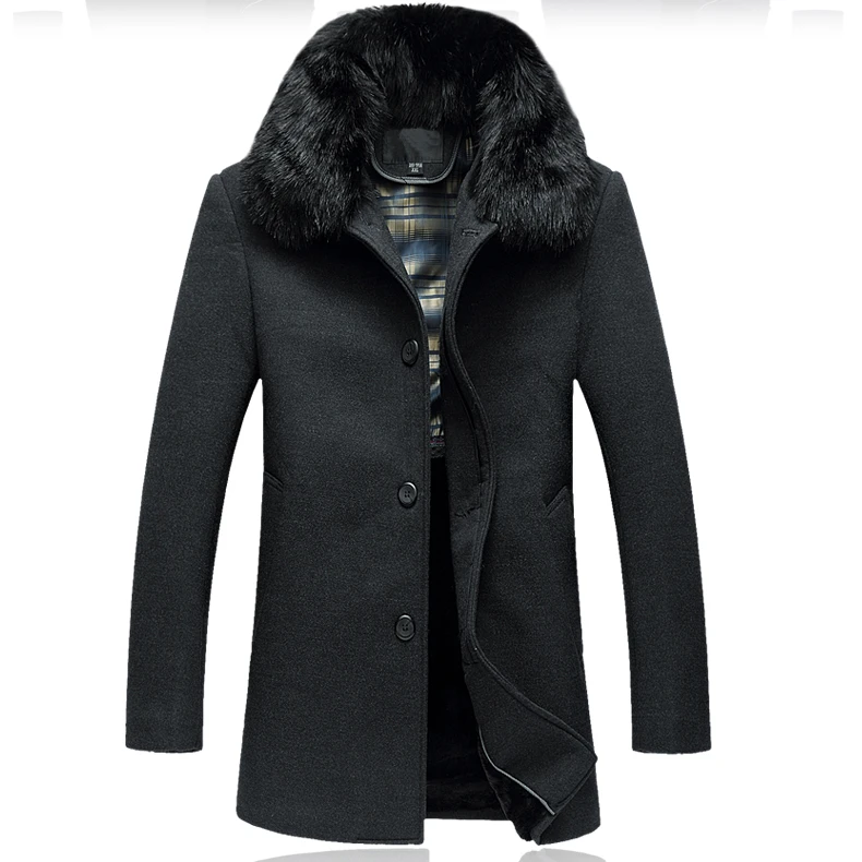 LONMMY 4XL Peacoat, шерстяная длинная куртка, мужское зимнее шерстяное пальто, Мужское пальто со съемным воротником из искусственного меха, мужской Тренч, черный, серый