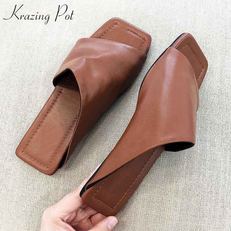 Krazing وعاء الكلاسيكية تصميم الأغنام جلدية اللمحة تو شقة مع نجم الوجه بالتخبط شيك أنيقة الأزياء مريحة كسول الصنادل l32