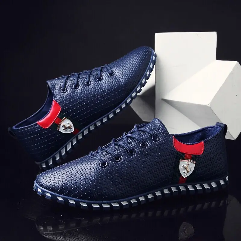 CLOSHOE Male Leather Casual Shoes for Men Canvas Shoes Outdoor Sneakers Air Mesh Flats Breathable Ferrary Shoes Plus Size 46