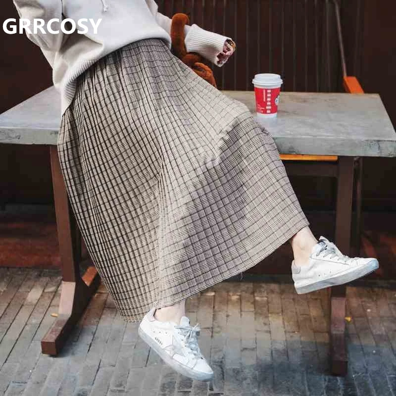 

GRRCOSY Maternity Pleated Plaid A-Line Autumn Pregnant woman Pleated skirt clothing Plaid skirt Fashion Clothings Skirts
