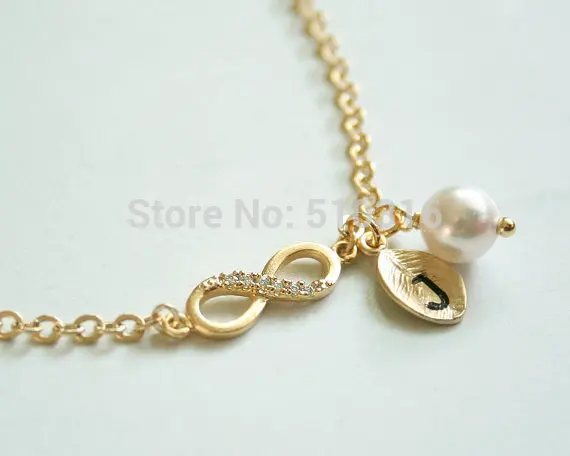 Kinitial Women Infinity 8 Bracelet Jewelry Charm Gold Silver Kinitial Women Infinity 8 Bracelet Jewelry Charm Gold Silver With Letter J Leaf Crystal