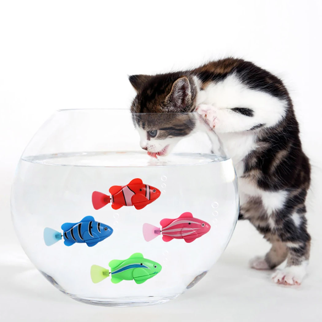Игрушка-Кот на батарейках, водная, активированная, светодиодный, для плавания, игрушка-рыба, игрушка-Кот, рыбка, игрушки с водными травками и отверткой для кошек