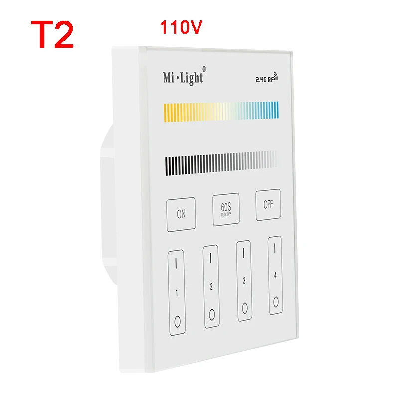 Miboxer FUT011 5 Вт FUT017 6 Вт FUT019 9 Вт GU10 E27 цветной температурный светодиодный светильник двойной белый точечный свет AC100~ 240 В FUT007/T2 2,4 г пульт дистанционного управления - Испускаемый цвет: T2  110V