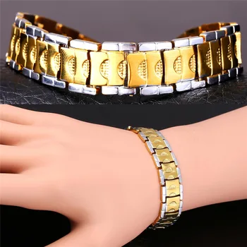 

Collare Bracelet Men Chunky Jewelry Two tone Gold Color Bicycle Chain American Hip-Hop Men Bracelet Bangle H134