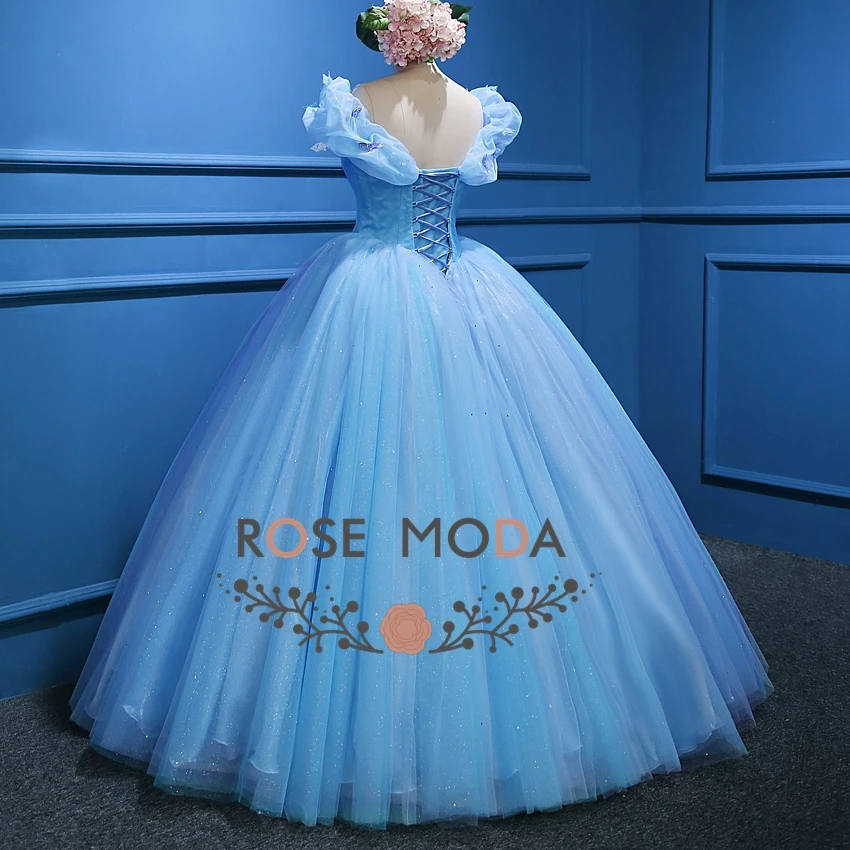 Rose Moda Blue Cinderella Prom Dress Movie Cosplay Costume Party Ball Gown Real Photo