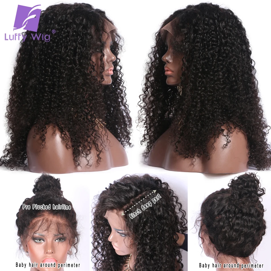 Luffy Kinky Curly 13x6 парик на кружеве с детскими волосами бразильские человеческие волосы парики без клея предварительно выщипанные Remy натуральный цвет для женщин