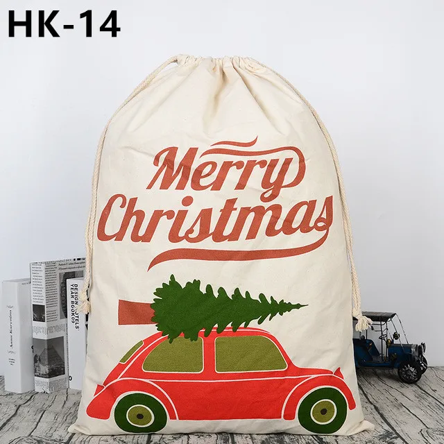 1 шт., Рождественская парусиновая сумка Санта Клауса, 32 стиля, красная с завязками, Подарочная сумка, деревенский стиль, винтажные рождественские чулки, сумки, украшения для нового года - Цвет: HK-14