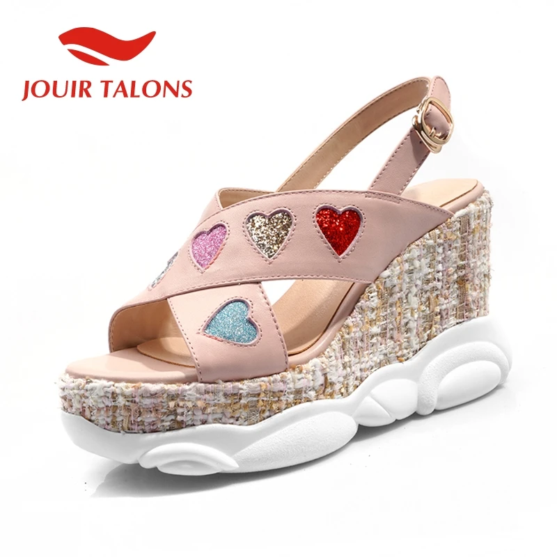 

JOUIR TALONS Fashiongenuine Cow Leather Summer Sandals Woman Shoes Women Buckle Platform Wedge Heels Lady Shoes Woman