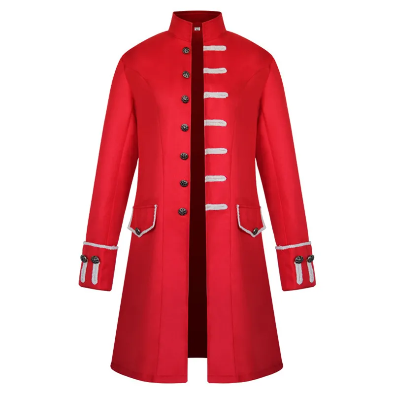 

Vintage Mens Frock Coat Stand Collar Gothic Trench Coat Trim Steampunk Men Cardigans Long Sleeve Overcoat Gothic Brocade Jacket