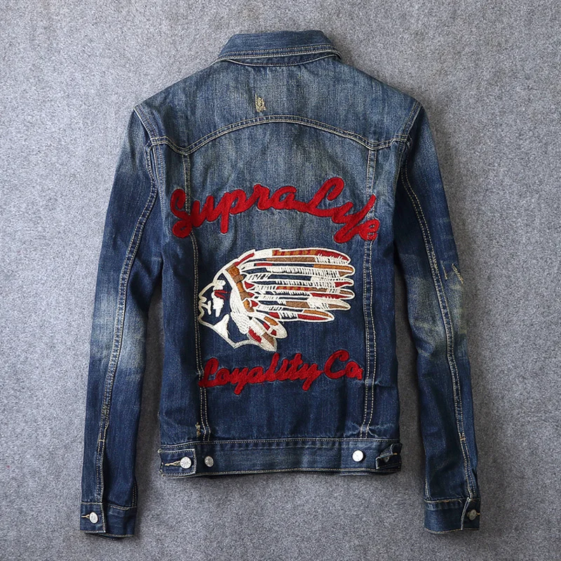 Vintage Deisgner Fashion Men Jacket Indian Chief Pattern Embroidery Retro Denim Jacket Men Coats Streetwear Hip Hop Jacket homme Vintage Deisgner Fashion Men Jacket Indian Chief Pattern Embroidery Retro Denim Jacket Men Coats Streetwear Hip Hop Jacket homme