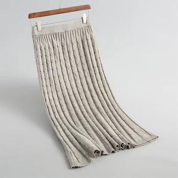 

autumn female casual solid color skirts pleated knit skirt