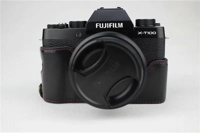 Роскошный кожаный чехол для камеры Fujifilm X-T100 Fuji XT100 PU Сумка на половину тела сумка для хранения с аккумулятором