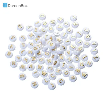 

Doreen Box Acrylic Spacer Beads Round White At Random Alphabet /Letter Pattern Enamel About 10mm Dia, Hole: 1.9mm, 200 PCs