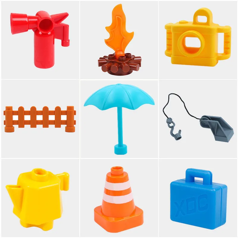 

Diy Building Blocks Accessories Camera Fire Suitcase Fence Table Compatible with Duploed Toys for Children Baby Kids Gifts
