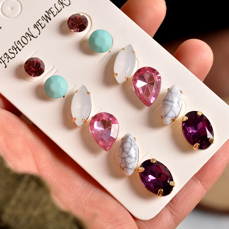 Новая мода Великолепная женские украшения для девочек оптом вечерние серьги зеленый белый фиолетовый смешанный с 6 пар/компл. серьги