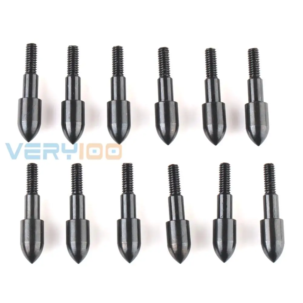 12 x Black Steel Archery Arrow Tips Bolt Field Points 8/32" Thread 100grain Huntingin Bow