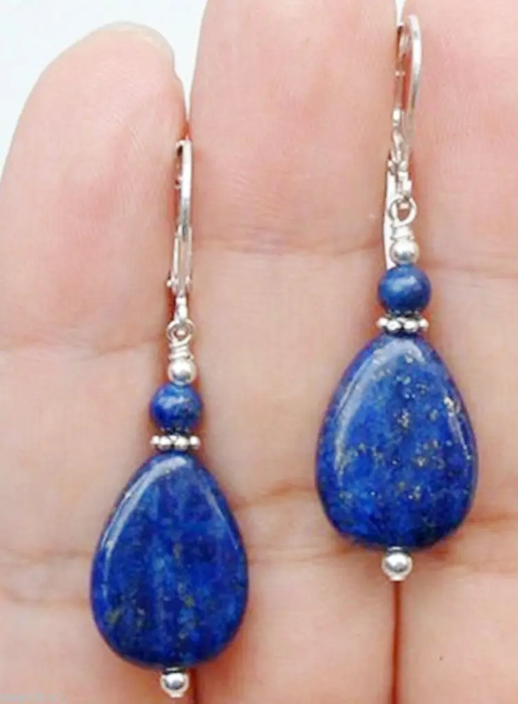 

Free shipping Fashion Handmade Natural Blue Lapis Lazuli Silver Dangle/Drop Earring 6.09