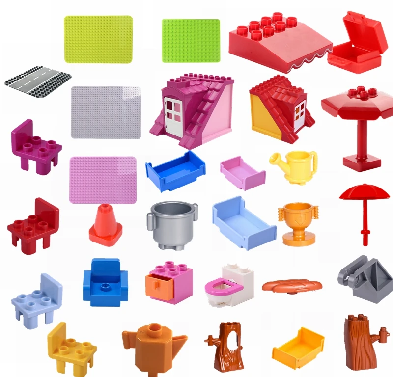 

Legoing Duplo City Cartoon Chair Sofa Roadblock Bread Bed Model Building Blocks Duplo Brick Educational Toys Children Legoings