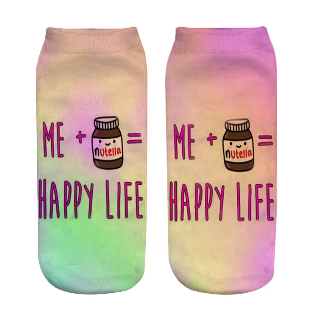 Nutella Happy Life, принт, повседневный стиль, тип принта, 3D, носки для мужчин и женщин, женские короткие носки