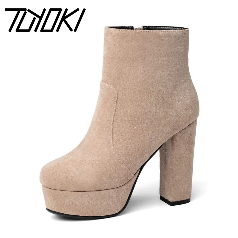 

Tuyoki 10 Colors Platform High Quality Ankle Winter Short Boots Zipper High Heels Shoes Women Office Work Footwear Size 34-43