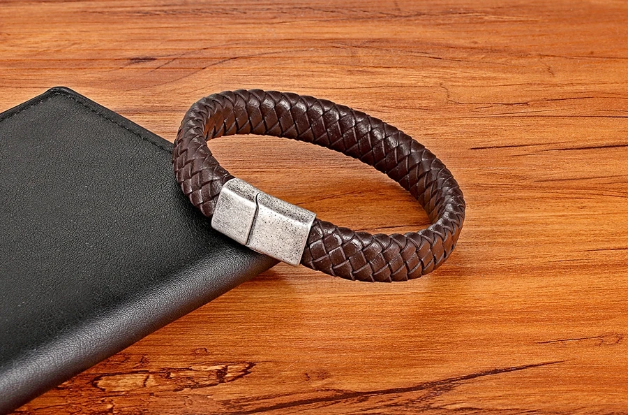 XQNI винтажный браслет из нержавеющей стали с узором из кнопок, несколько вариантов, кожаный браслет ручной вязки для мужчин, пар, подарки на заказ