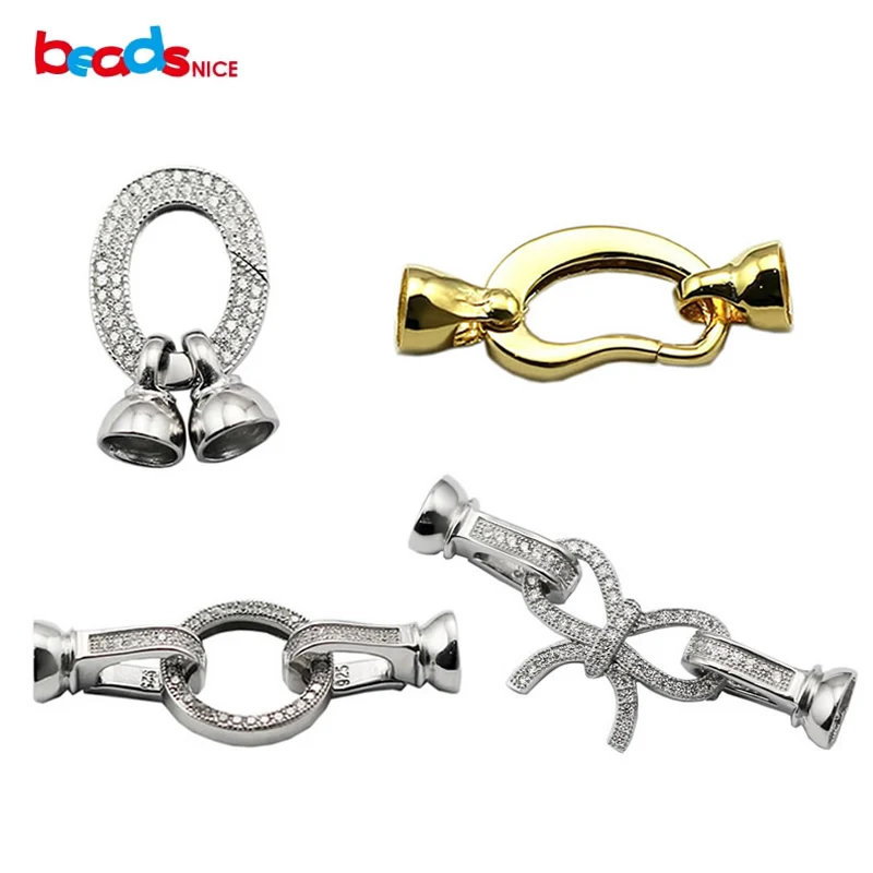 Beadsnice 925 sterling silver fold over clasp rhinestone jewelry clasps