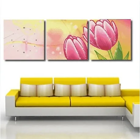 CS-905 triptich triptych cross stitch kit clock tulip tulips flower, timepieces included.jpg