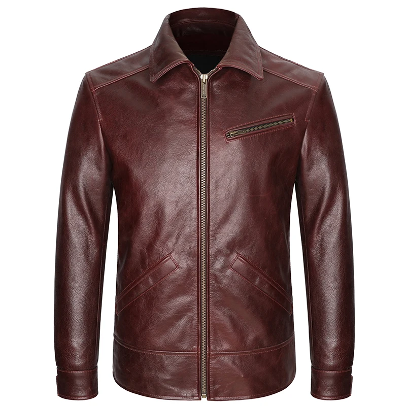 

2019 Vintage Brown Men American Casual Style Leather Jacket Plus Size XXXXL Genuine Cowhide Autumn Slim Fit Natural Leather Coat