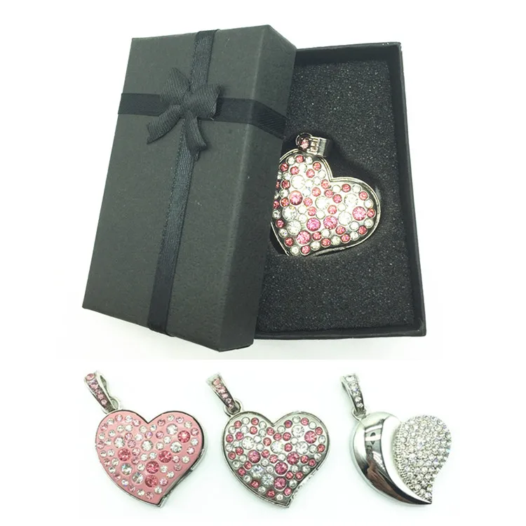 

Diamond Crystal Heart 8GB 16GB 32GB 64GB Jewelry Metal USB Flash Memory Drive U Disk Necklace usb driver with a nice Gift Box
