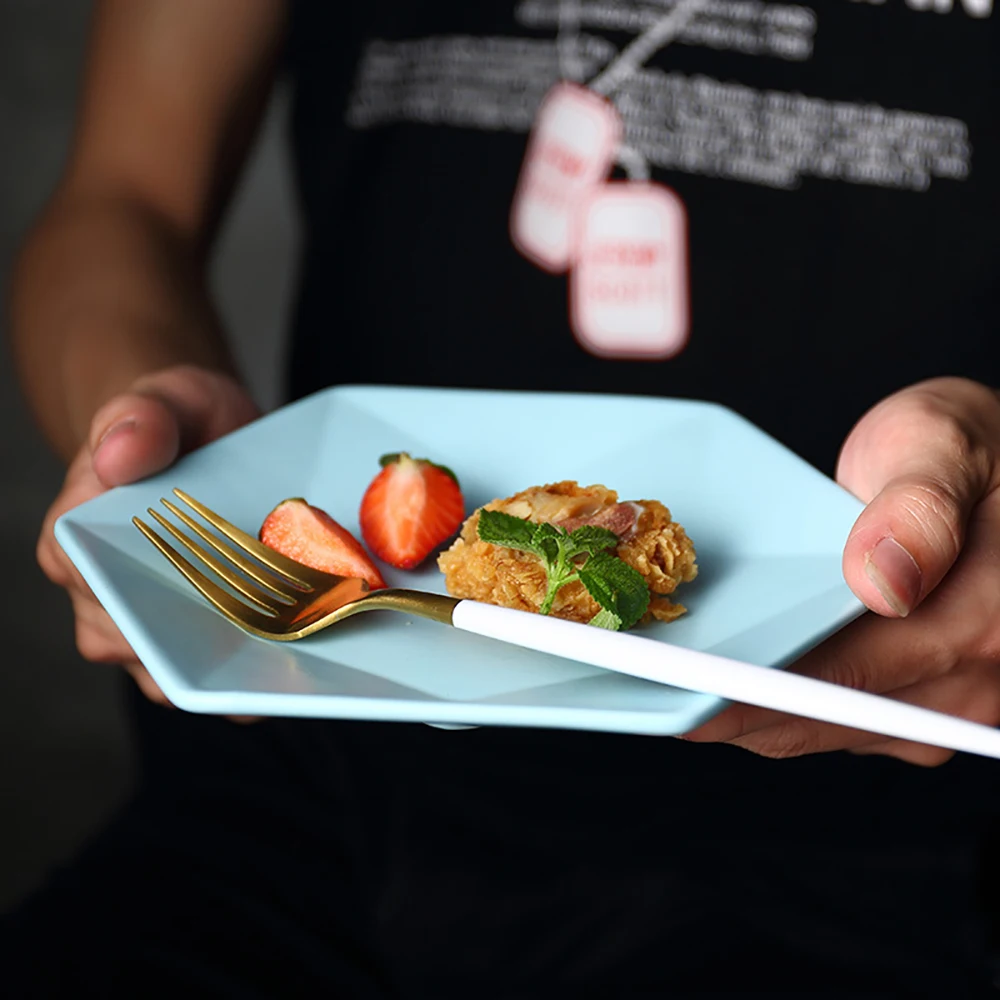 Ceramic Dinner Plates Beef Plate Tableware Hexagonal Matte Dessert Dish Simple and Creative Salad Cutter Dishes Akuhome