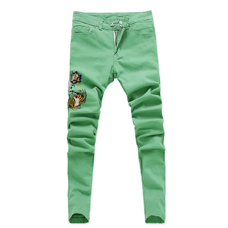 2021 New Fashion Ripped Jeans Men  Embroidery Skinny Pants Man Spring Summer Yellow green pink Demin Pants Plus Sizer 3