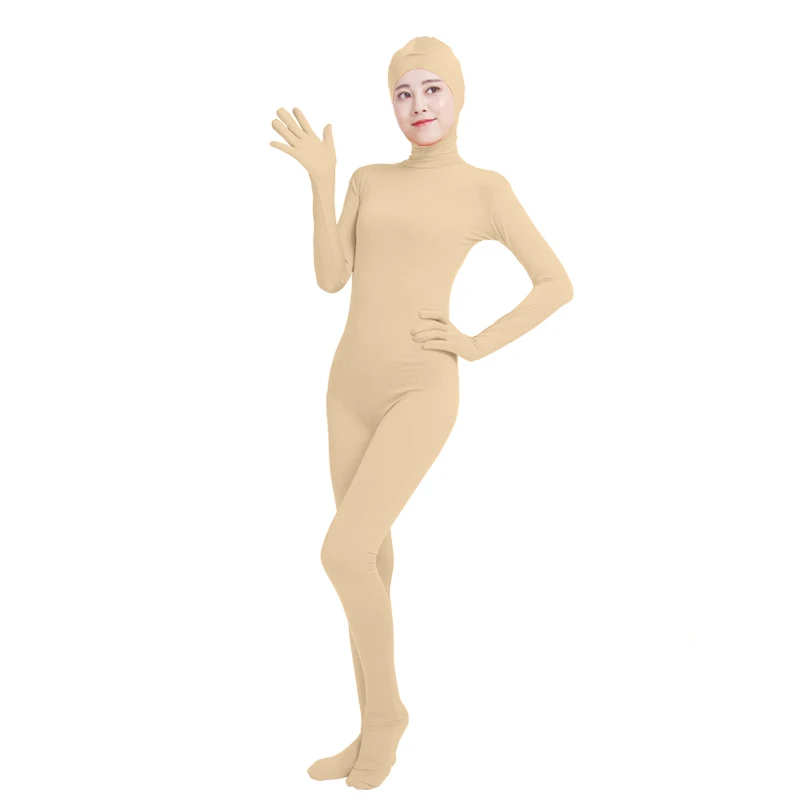 Ensnovo, женские костюмы Zentai, для взрослых, с открытым лицом, на все тело, спандекс, лайкра, колготки, черный Zentai, костюмы для косплея, боди - Цвет: Nude