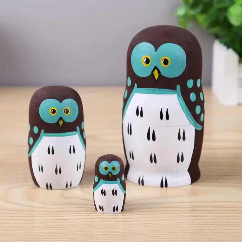 Stacking Dolls Craft Nesting Handmade Wooden 5 Layer Basswood Russian Nesting Dolls Ethnic Style Cute Bird Matryoshka
