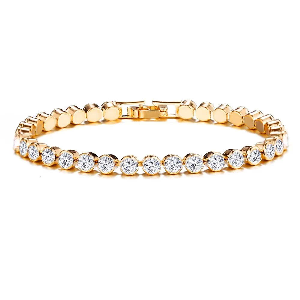 

KMVEXO Luxury Gold Silver Color Chain Link Rhinestone Bracelet for Women Lady 2019 Shining Roman Crystal Wedding Bridal Jewelry