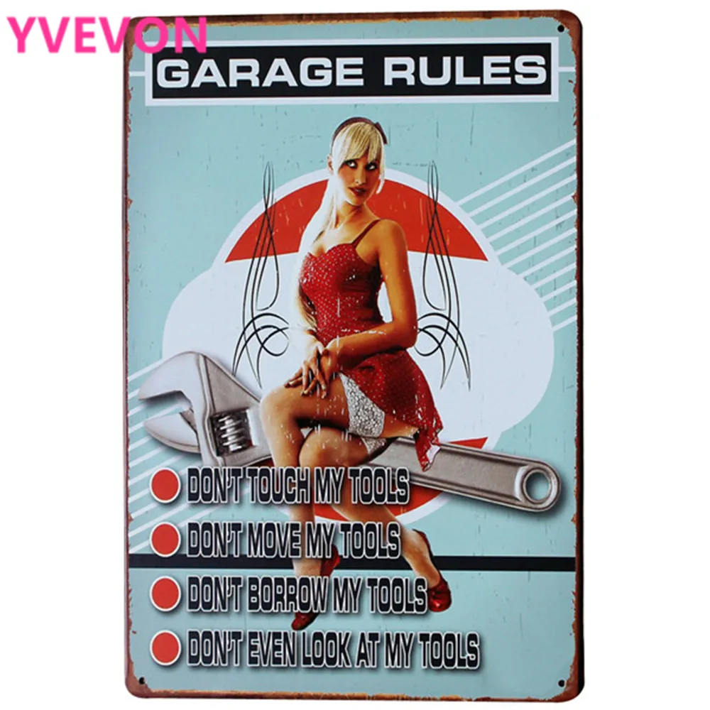 Металлическая жестяная вывеска &quotGarage Rules&quot винтажная табличка для гаража