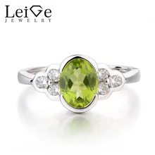Leige Jewelry Natural Green Peridot Ring Anniversary Ring August Birthstone Oval Cut Gemstone 925 Sterling Silver Gifts for Her