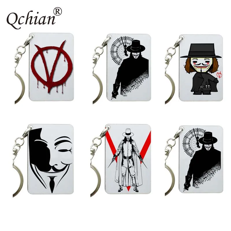 

Clown V for Vendetta Keychain Anonymous GUY Mask KeyRing Funny Christmas Gift Wood KeyChain Hip-hop For Man Women Gift