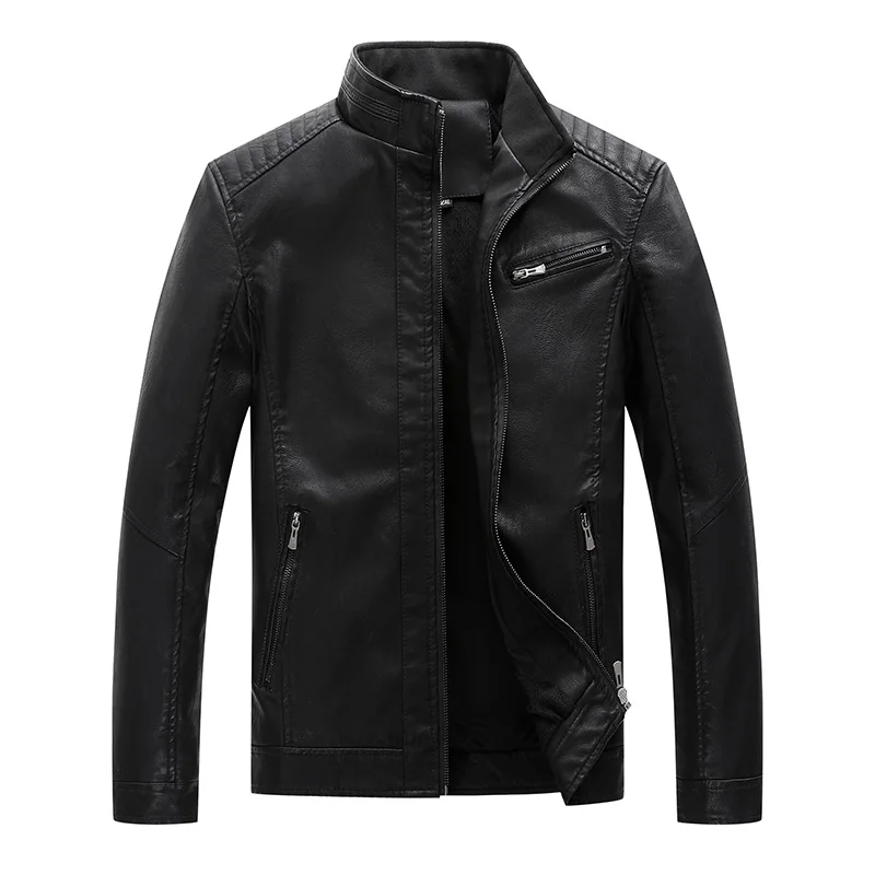 Мужская куртка BOLUBAO из искусственной кожи и замши, Мужская Флисовая мотоциклетная Повседневная модная ветрозащитная мужская зимняя куртка со стоячим воротником - Цвет: Black