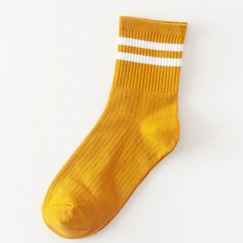 Ins/осенне-зимние женские хлопковые носки, 3 шт., ворсовые носки, спортивные носки с двумя полосками, женские полосатые носки, горячая распродажа - Цвет: Yellow