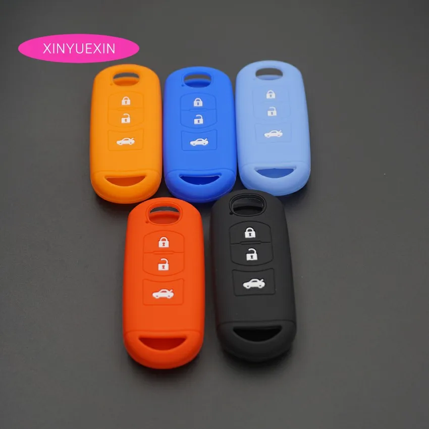 

Xinyuexin Silicone Car Key Cover FOB Case For Mazda 3 5 6 Axela CX5 CX7 With 3 Buttons Remote Key Case FOB Cover Car-stying