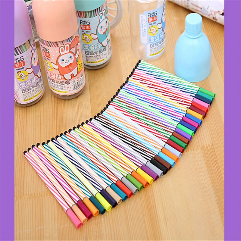 

1Set 24 Color Black Drifting Bottle Watercolor Pen 16cm Bottled Brush Child Drawing Watercolor Pens Pink Color Markers Gel Pen