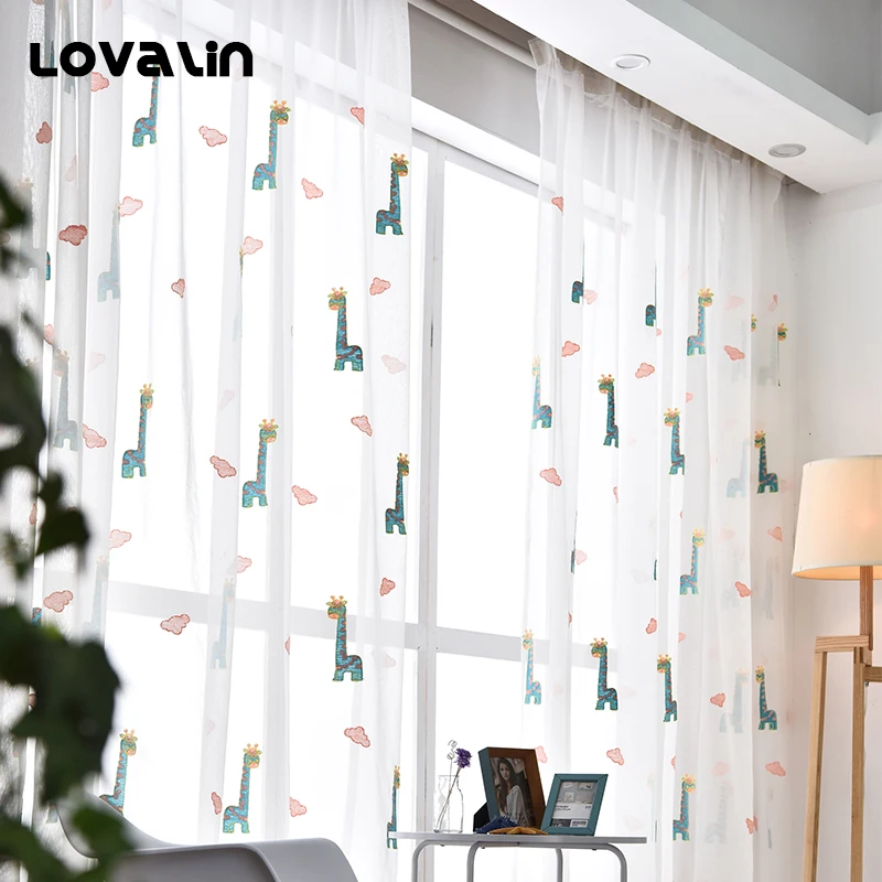 Lovalin 1 шт. мультфильм Тюль Жираф вуали с вышивкой окна Cortinas балкон панели экрана