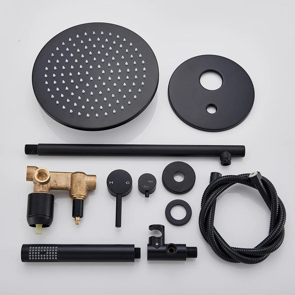 Матовый черный смеситель для душа латунный скрытый 8/10/12/16 &quot насадка от дождя