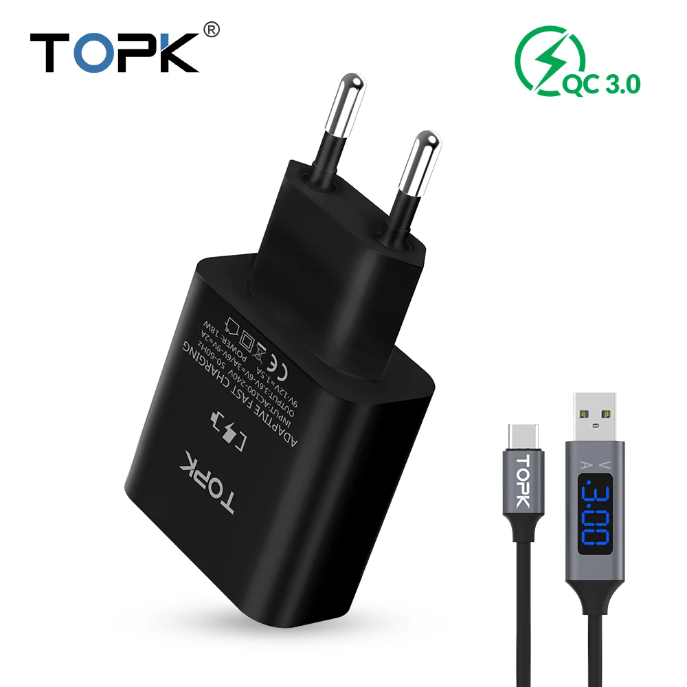 

TOPK USB Charger Quick Charge 3.0 18W USB Travel Charger Portable Wall Adapter EU Plug for Samsung Galaxy S8 S9+ LG G5 Xiaomi