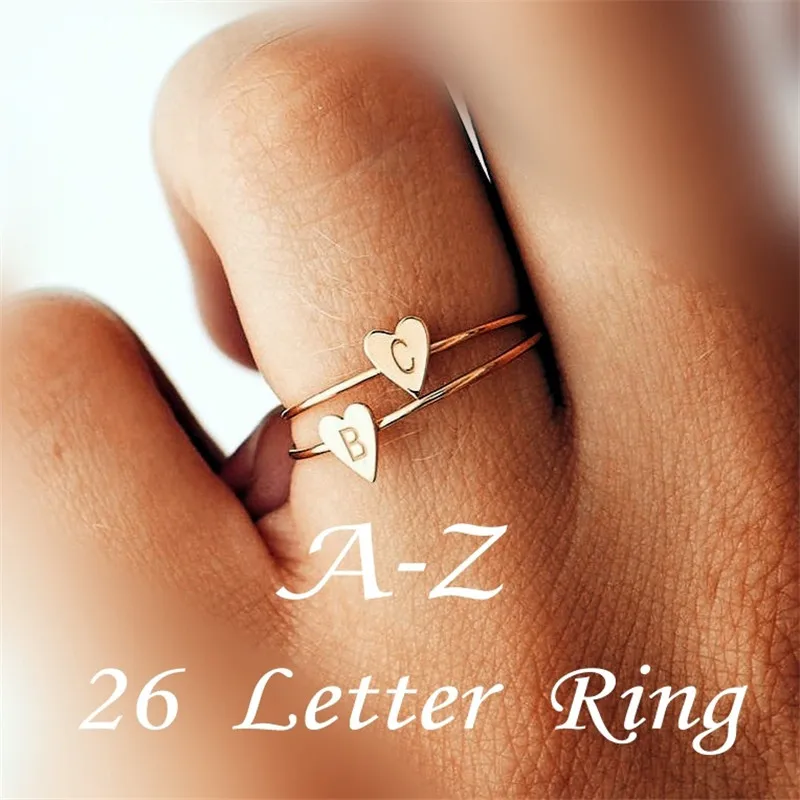 Женское винтажное Золотое кольцо IF ME A to Z с надписью Love Heart простое Ювелирное
