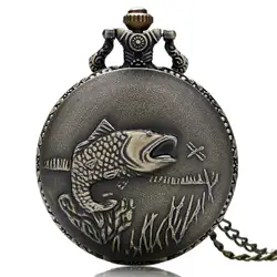 Винтаж карманные часы рыбы твердого резьба специальные Рыбалка Античная Fobs часы Подарки для Для мужчин Для женщин стимпанк часы Для женщин